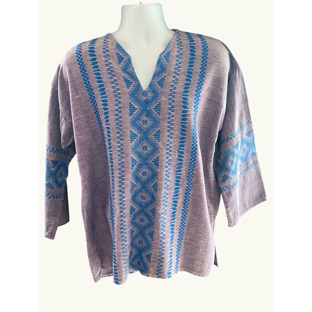 CCC Handwoven Purple Blue Geometric Patterned Mens Cotton Tunic Size Medium